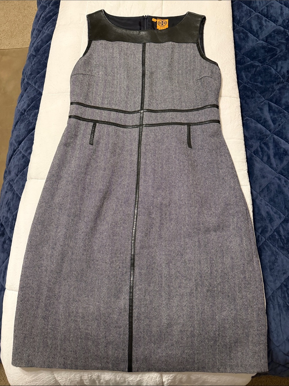 Tory Burch Grey Sheath Dress with Black Trim
